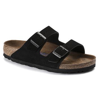 Birkenstock Soft Footbed Ruskind Arizona Dame Sort | DK 6UZG